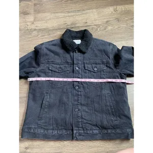NWOT Womens KanCan‎ Sonny Sherpa Trucker Jacket acid black denim size L thumbnail 9