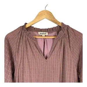 Listicle‎ Tiered Mini Dress Womens Large Dusty Rose Textured Grid Balloon Sleeve thumbnail 4