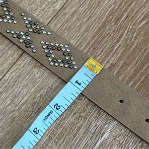 NEW Boho Western Geometric Studded Vegan Leather Belt Khaki thumbnail 8