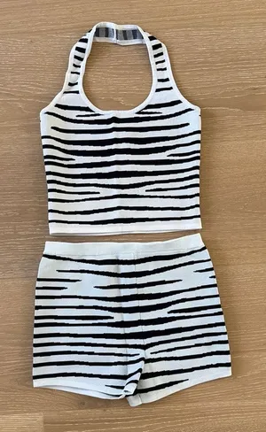 Kulani Kinis Essential Knit Micro Short Halter Zebra Savanna Size S in Stripes thumbnail 1