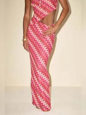 Lulu's Fiala Pink Multi Crochet Chevron Mermaid Maxi Skirt thumbnail 4