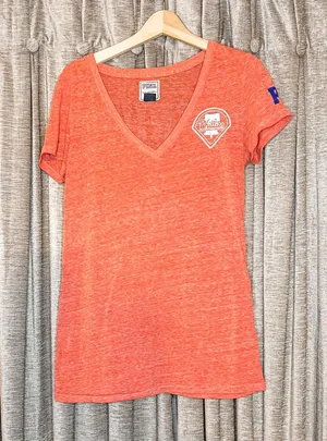 Y2K PINK Victoria's Secret Phillies Red Short Sleeve V Neck Tee Size Medium thumbnail 1