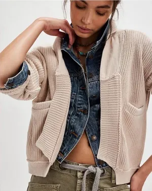Free people we the free worn through surplus cardigan champagne dreams preloved thumbnail 1
