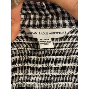 American Eagle Black & White Gingham Smocked Off Shoulder Crop Top Size M thumbnail 3