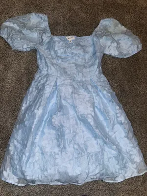 HEYSON Light Blue Jacquard Floral Puff Sleeve Mini Dress Size M NWT thumbnail 1