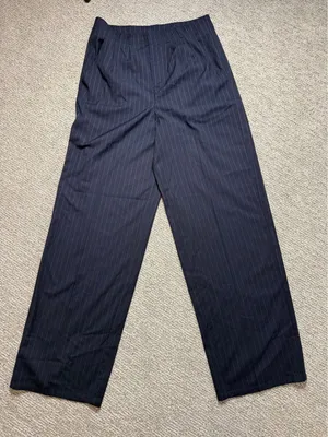 Venus Womens Navy Blue Pinstripe Wide‎ Leg Dress Pants Trousers Size 10 thumbnail 1