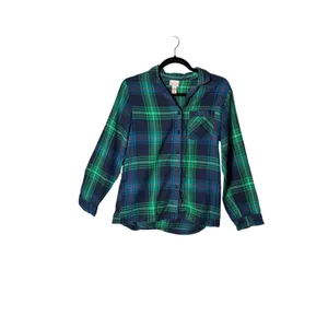 Wondershop Womens Pajama Set XS Green Blue Plaid Flannel Cotton Holiday Classic thumbnail 2