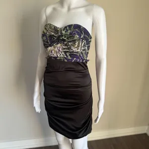 Vintage Rubber Ducky Strapless Satin Ruched Dress thumbnail 2