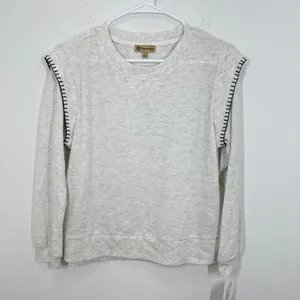 Democracy Womens Sweatshirt‎ Cream Stitch Detail Pullover Top Size S NWT Soft thumbnail 3