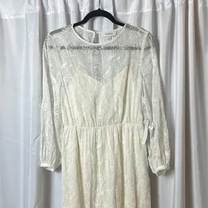 ModCloth Ivory Lace Maxi Dress Long Sleeve Sheer Overlay Lined Size S thumbnail 2