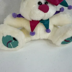 Vintage Cloud 9 Jester‎ Joker White Teddy Bear Stuffed Animal Plush Toy 9" thumbnail 4