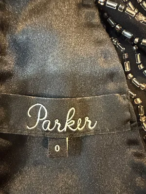 Parker NY‎ Black Silver Bugle Bead Halter Mini Dress Size 0 thumbnail 2