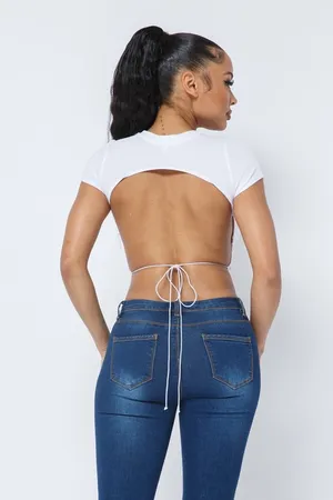 Backless White Crop Top | Clean Girl Going Out Top thumbnail 4