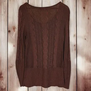 Peruvian Connection Cable Knit Sweater‎ | Womens Small | Brown 100% Pima Cotton thumbnail 5