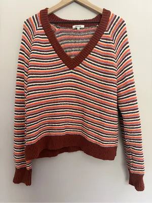 Madewell Arden V-Neck Pullover Sweater Mahogany Stripe Medium thumbnail 2