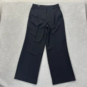 Loft The Peyton Trouser Pants Crepe Black Wide Leg Preppy Women's 8 x 30 thumbnail 2