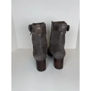 Frye Suede Ankle Boots Women 8M Gray Leather Buckle Strap Moto Block Heel thumbnail 4