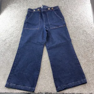 PILCO Womens 24T High Rise Wide Leg Cropped Jeans Button‎ Dark Wash Denim Boho thumbnail 1