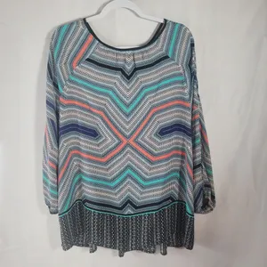 DR2 by Daniel Rainn Geometric Cold Shoulder Blouse Plus Size 1X Crochet Boho thumbnail 3