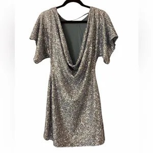 Zara sequin  silver cowl back mini party dress thumbnail 3