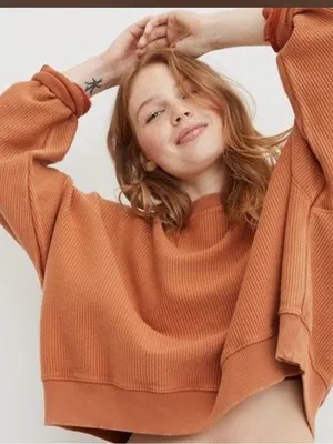 aerie Oversized Ribbed Crew Sweater - Burnt Orange thumbnail 1