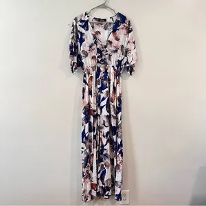 Lulus Loveliest of all White Blue Floral Lace Up Cut Out Maxi Dress Size‎ SMALL thumbnail 8
