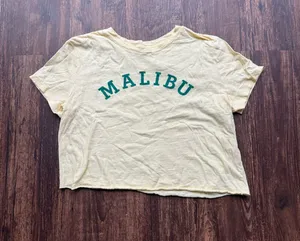 Lucky Brand Women’s Butter Yellow “Malibu” Graphic Cropped T-Shirt - Size S thumbnail 1