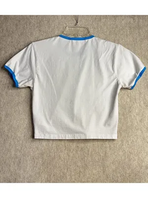 RIPNDIP Blonded Cropped Ringer Tee Women’s Med White Blue Alien Cat Logo thumbnail 6