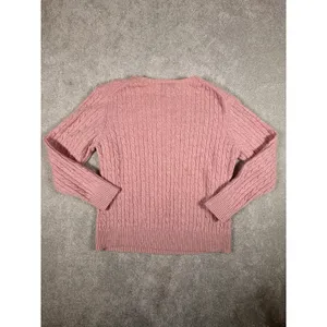 Vtg 90s LL Bean L Pink Lambs Wool Blend Cable‎ Knit Sweater Pullover thumbnail 7