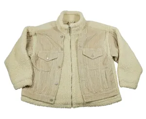BLANKNYC‎ Women's Large Sherpa Corduroy Mixed Media Jacket Tan Cream Cozy City thumbnail 1