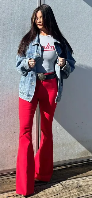 JC&JQ high rise flare stretchy western jeans thumbnail 1