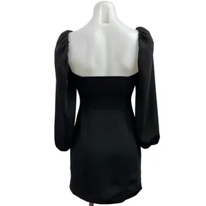 Aritzia Wilfred Novella Black Puff Long Sleeve Slit Mini Shift A-Line Dress Sz S thumbnail 3