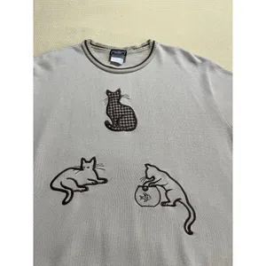 Vtg Southern Lady Sweater Cats Fish Bowl plaid Country Cat Lady kitten XL thumbnail 3