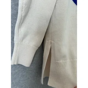 Lou & Grey Womens Small Cotton Chevron Colorblock Quarter Zip Sweater Navy Cream thumbnail 5