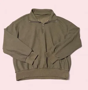 SHEIN Olive waffle knit Half-Zip Pullover Sweatshirt thumbnail 1