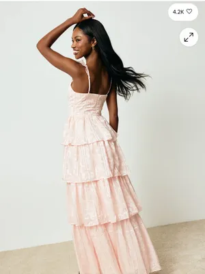 Lulus Stunning Glory Light Pink Floral Jacquard Tiered Maxi Dress Size Large thumbnail 2