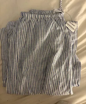 Cotton On Haven Wide Leg Linen Pants Blue Striped thumbnail 1