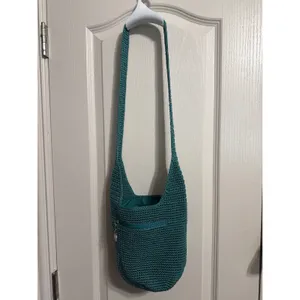 The Sak Teal Crochet Crossbody Bucket Bag Boho Knit Hobo Purse Indie Hippie thumbnail 2