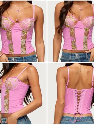 Edikted Medium Pink Inka Sequin Beaded Floral Underwire Top thumbnail 6