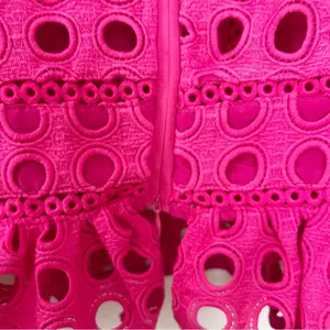Lovers + Friends Hot Pink Puff Sleeve Peplum Top Cut Out Eyelet Size Small thumbnail 11