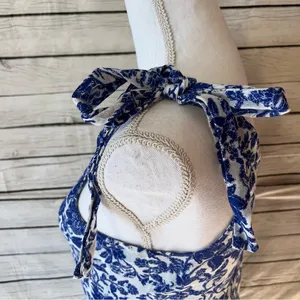 FREE PEOPLE Kikas Blue And White Floral Tie Shoulder Maxi Dress Size Medium thumbnail 6