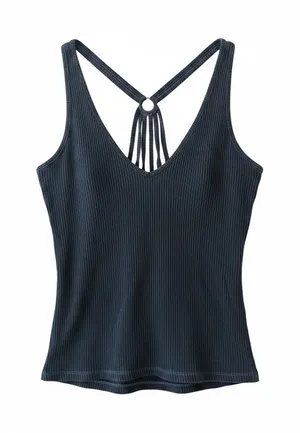 Hollister Navy Ribbed V-Neck Tank with Strappy Ring Back thumbnail 1