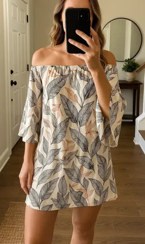 Lulus Off The Shoulder Tropical Leaf‎ Print Mini Dress Women's Size S thumbnail 1