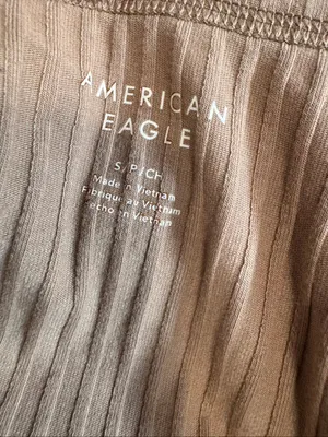 American Eagle Tan Brown Ribbed Henley Short Sleeve Crop Top Womens Small Button thumbnail 5