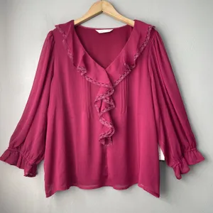 LC Lauren Conrad Top Size XL Berry Sheer Ruffled Romantic Feminine Lace Trimmed thumbnail 1