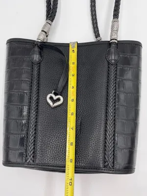 Vintage Brighton Black Pebbled Leather Croc Embossed Shoulder Bag Bucket Tote thumbnail 14