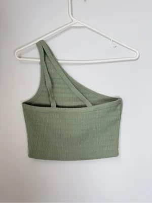 American Eagle Sage Green Ribbed One Shoulder Crop Tank Size Medium thumbnail 3