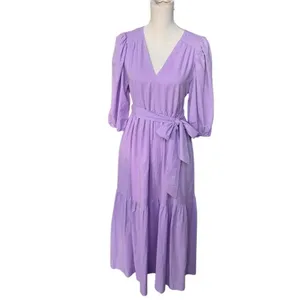 Marie Oliver Betti Aster Purple Lavender V-Neck Tiered Maxi Dress S thumbnail 3
