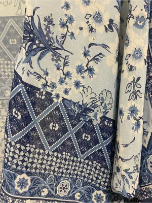 One World Womens L Large 50” Kimono Cardigan Cover Up Blue Boho Print Beach thumbnail 6