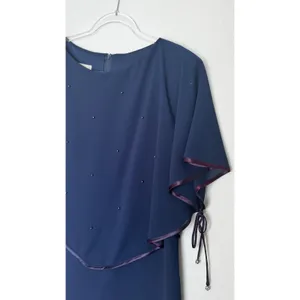 Late 1980s–1990s Patra Blue Chiffon Cape Overlay Beaded Dress Midi XL thumbnail 6